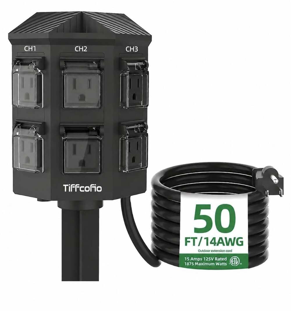 Tiffcofio Outdoor Power Stake Timer 50FT Extension Cord Waterproof - No Remote